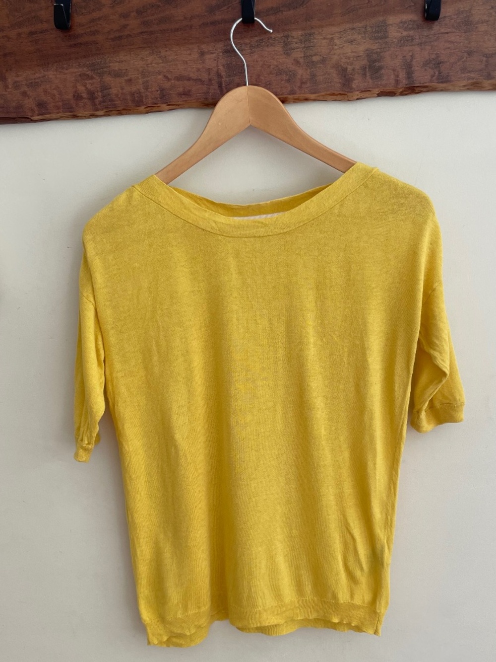 Boden | Yellow Silk & Linen Boat Neck Knit Short Sleeve Top M